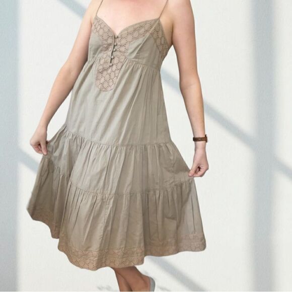 Women’s BCBG Neutral Tan Boho Summer Midi Dress M - Picture 2 of 14